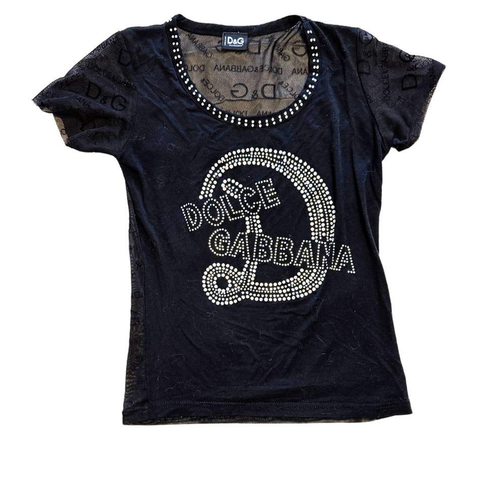 COPY - Y2K Dolce & Gabbana black and rhinestone shirt with mesh back